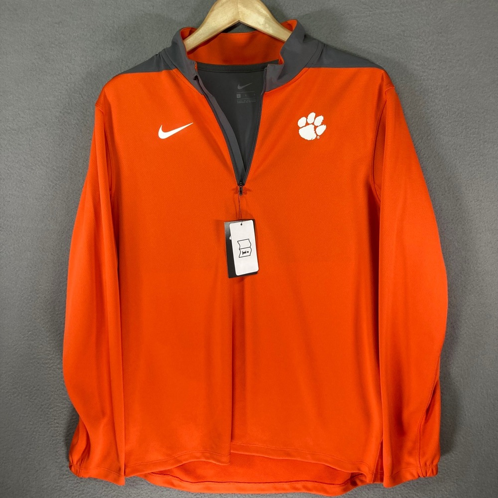 Nike Clemson Tigers Quarter Zip Pullover Sweatshirt Mens Large Orange Gray